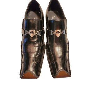 Antonio Zengara Black Eel Print With Metal Bracelet & Black Stitching Flip-Toe